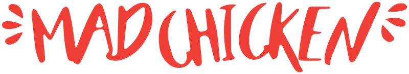 Mad Chicken logo, red on charcoal