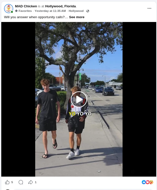 Facebook reel from Hollywood, Florida with 5 reactions and 1 share