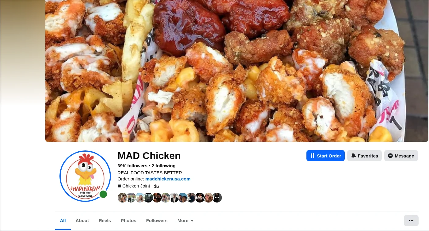 Facebook page MAD Chicken with 39K followers